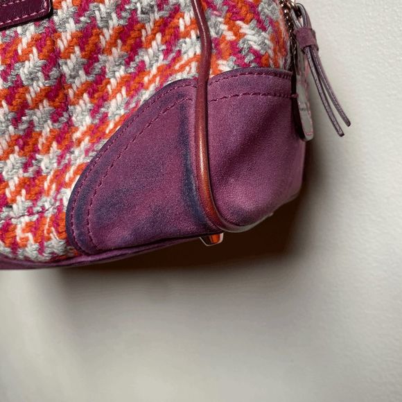 Coach Hamptons 8F47 Houndstooth Tweed Suede Handbag Satchel Shoulder Rare Flower - Picture 3 of 9